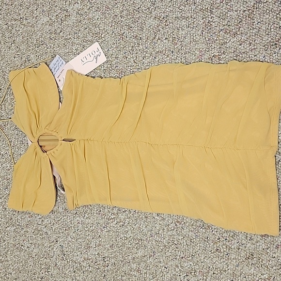 Oh Polly, women's  Gold Ruched Mini Dress Sz 8. New With Tags. Nylon, Elastane - Picture 2 of 7